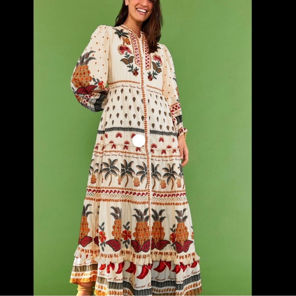 Farm Rio Off White Made In Brazil Embroidered Maxi Dress Floral Tropical